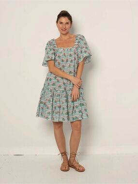 Ophelia & Indigo Short Fifi Dress Pastel Blue Stripe Floral size XXS